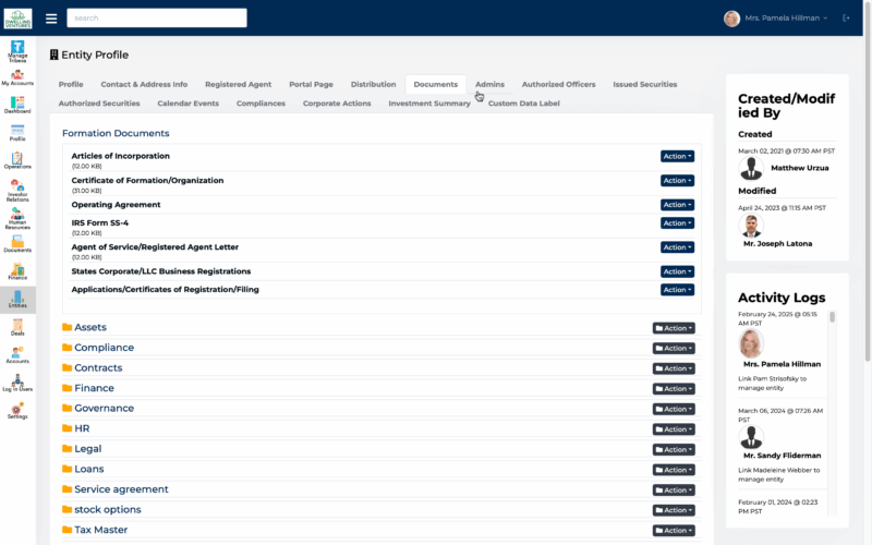 Client's entity documents